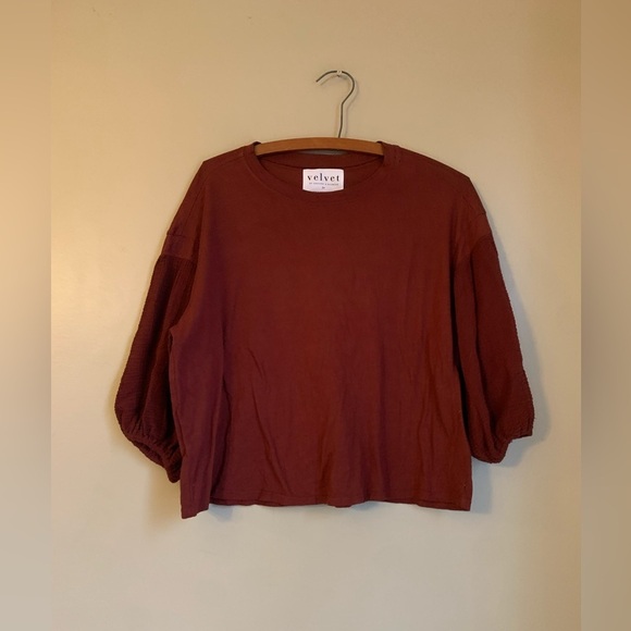 Velvet by Graham & Spencer x Anthropologie blouse puff sleeves jersey knit - Picture 1 of 7
